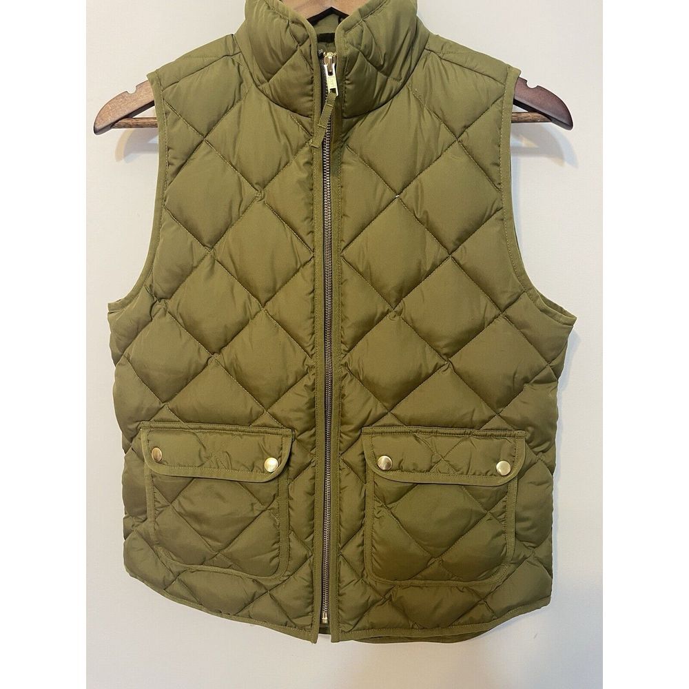 J Crew Vest‎ Womens S Olive Green Quilted Excursion Down Vest Hiking  B0109 - Picture 2 of 11